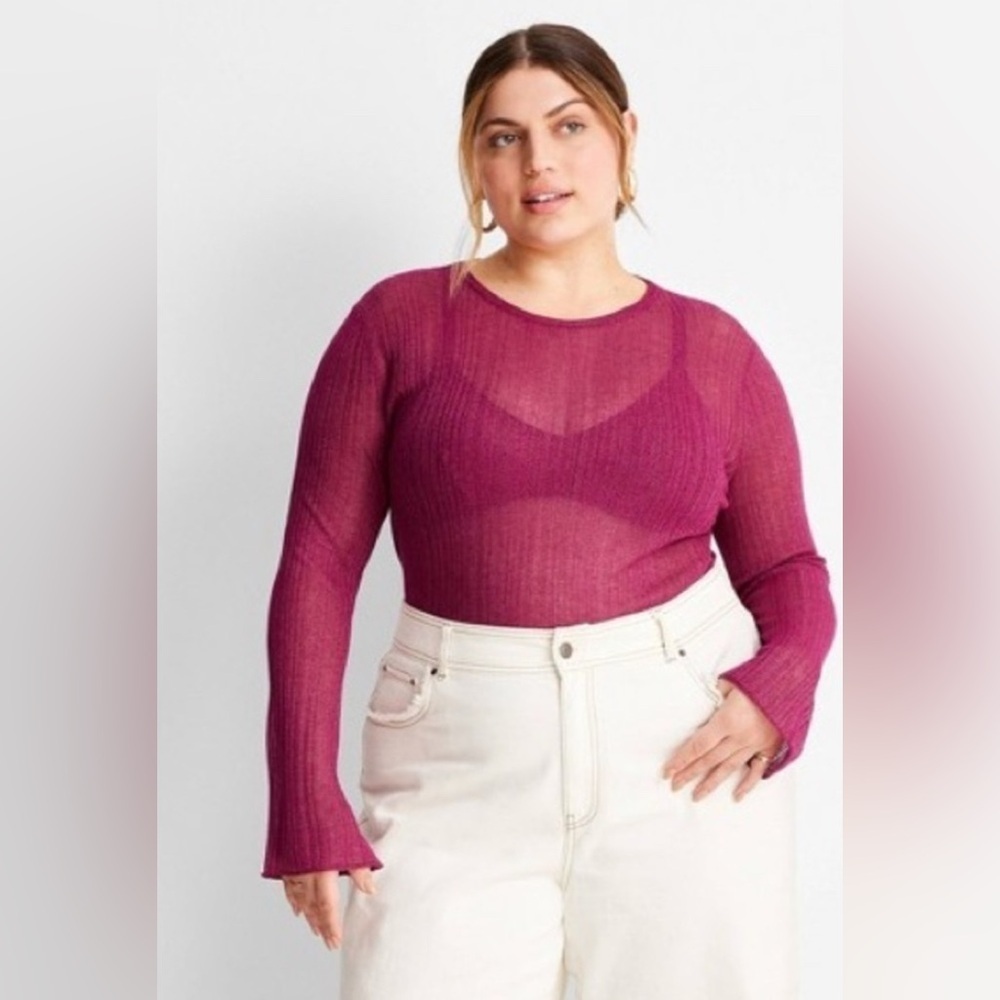 NWT Future Collective Sheer Pink Bell Sleeve Sweater plus size 3X Jenny K Lopez